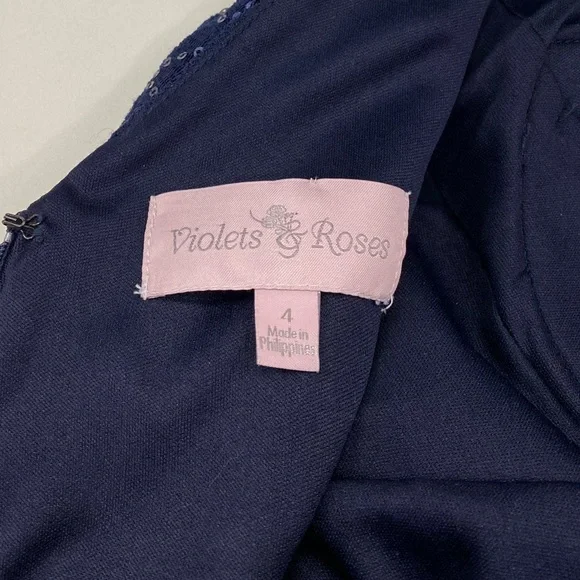 Violets & Roses - Lace & Sequins Blue/Silver Full-Length Formal/Prom Gown, EUC 4 - Picture 12 of 16